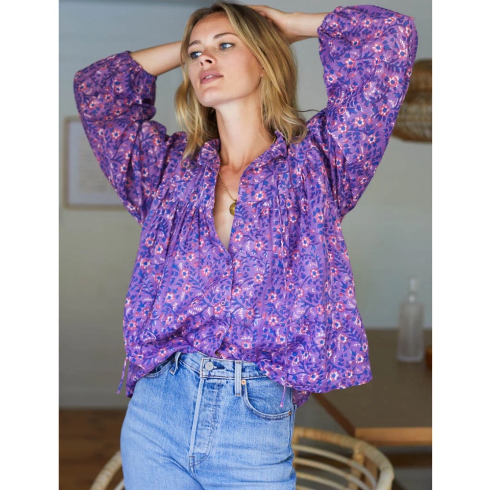 NWT Emerson Fry Emmaline Blouse - Violet Wildflower Organic Cotton Size M